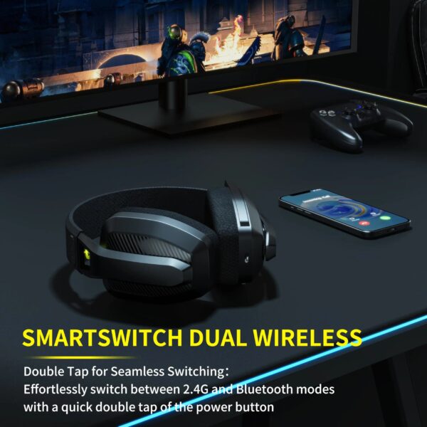BINNUNE 2.4GHz Wireless Gaming Headset with Mic for PS5, PS4, PC, Mac, and Bluetooth Devices - Image 2
